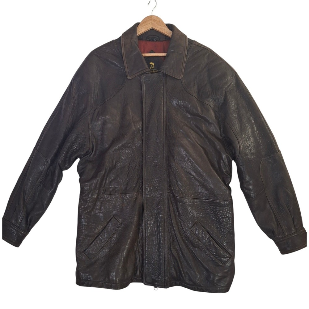 Vintage 80s Neiman Marcus Leather Jacket Size L Brown Mid Length Full Zip